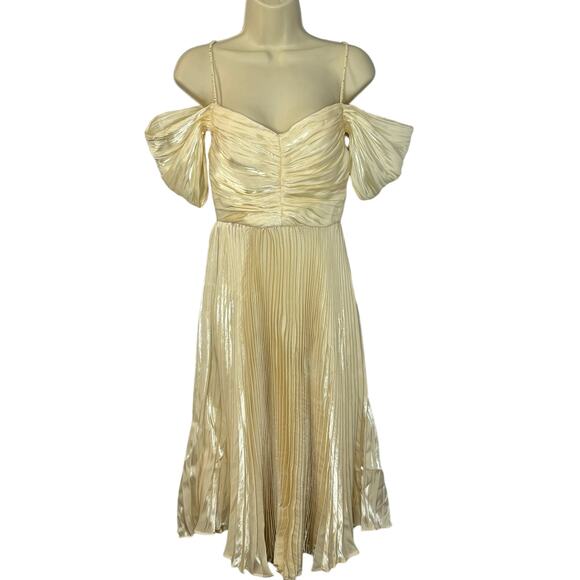 Elpis Pleated Vintage Inspired Off Shoulder Dress Ivory Gatsby Small New - Picture 1 of 13